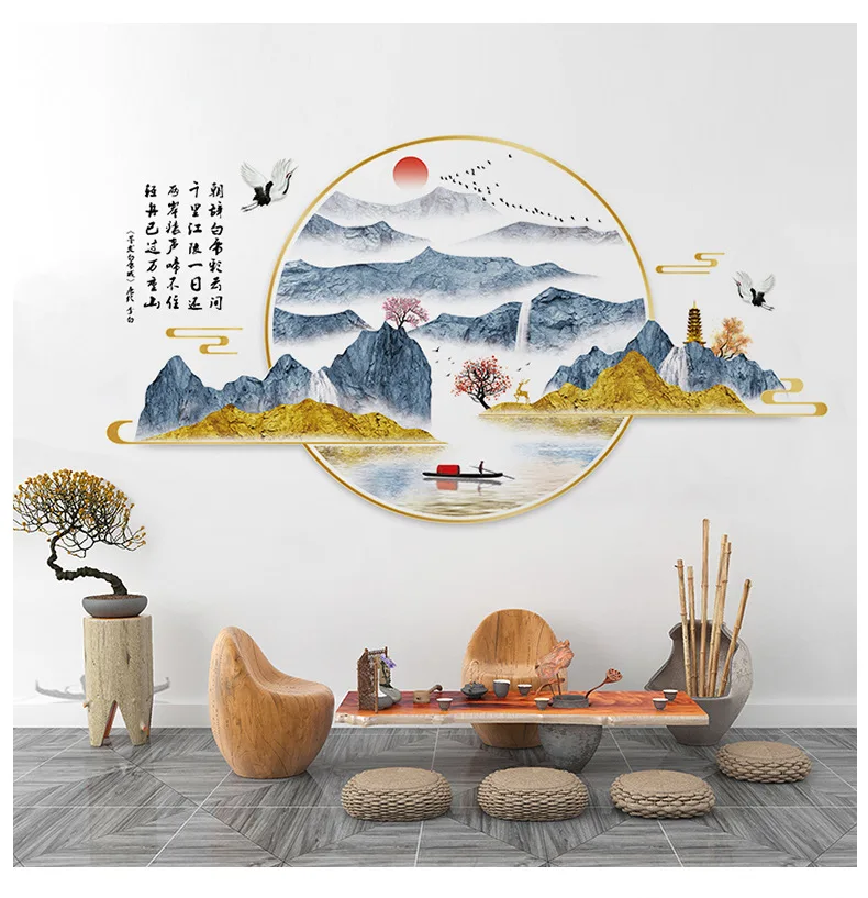 Chinese Landscape Painting Wall Stickers Living Room Decoration Mountains and Rivers Study Office Home Decoration Accessories
Chinese Landscape Painting Wall Stickers Living Room Decoration Mountains and Rivers Study Office Home Decoration Accessories