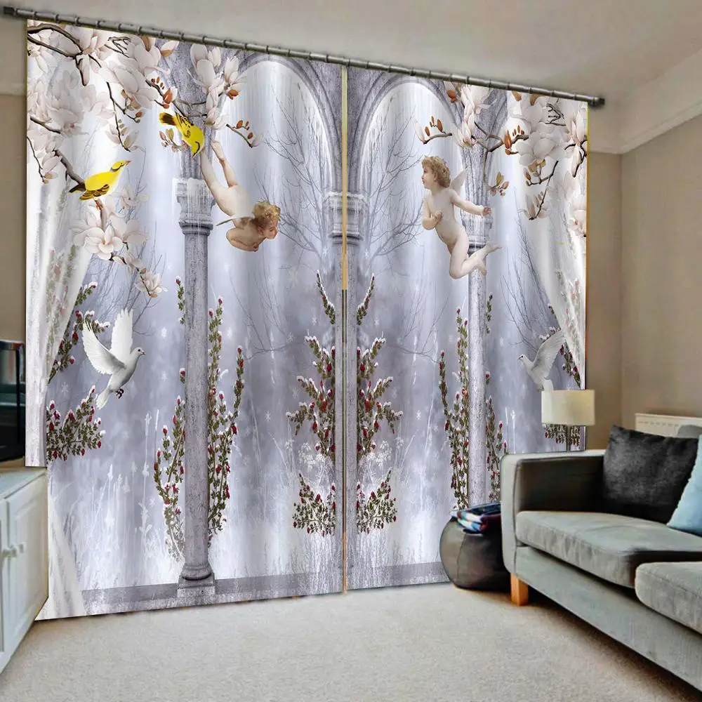 

European 3D Curtains angel design Curtains For Living Room Bedroom blackout curtains Drapes Cortinas