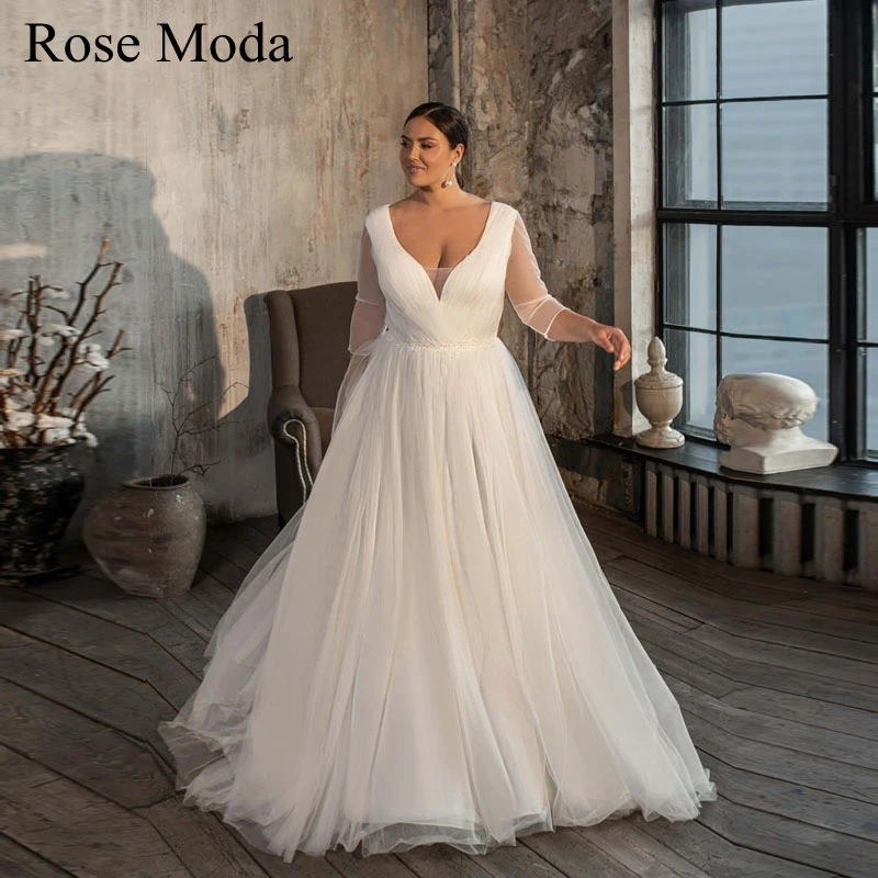 Rose Moda Deep V Neck Half Sleeves Simple Tulle A Line Plus Size Wedding Dress Custom Make
Rose Moda Deep V Neck Half Sleeves Simple Tulle A Line Plus Size Wedding Dress Custom Make