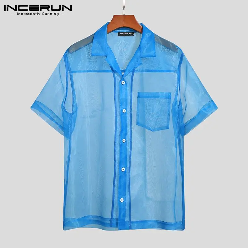 2021 Men Mesh Shirt See Through Lapel Short Sleeve Sexy Streetwear Fashion Shirts Solid Color Party Nightclub Camisas INCERUN
2021 Men Mesh Shirt See Through Lapel Short Sleeve Sexy Streetwear Fashion Shirts Solid Color Party Nightclub Camisas INCERUN