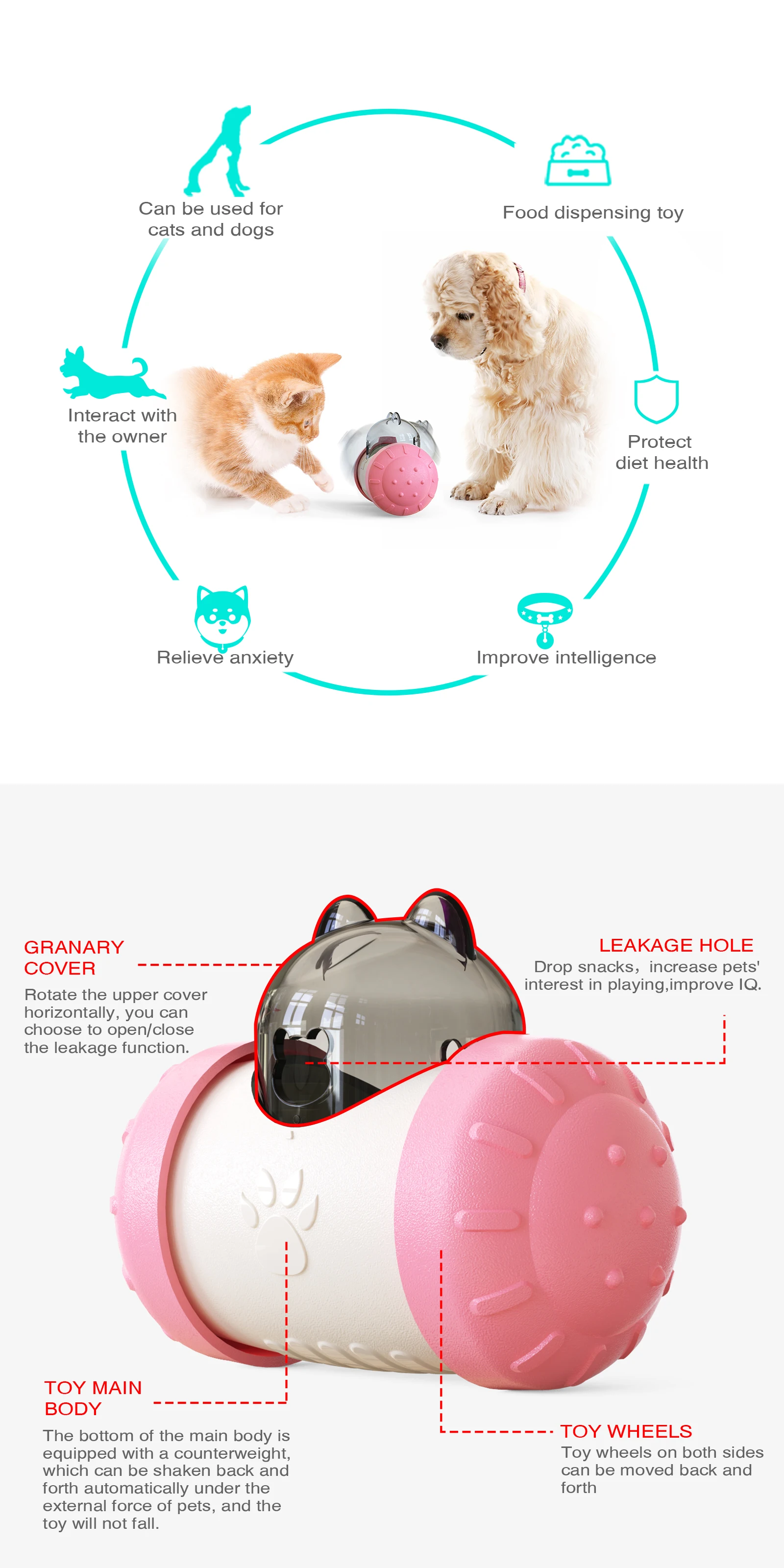 Tumbler Pets Toys Dog Cat Leaking Food Ball Educational Interactive Swing Bear Slow Food Ball Anti-Choking Playing Eating Toys 
Tumbler Pets Toys Dog Cat Leaking Food Ball Educational Interactive Swing Bear Slow Food Ball Anti-Choking Playing Eating Toys
