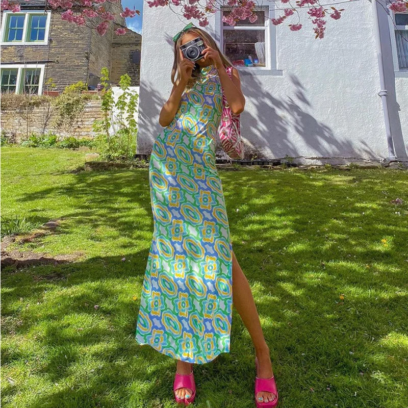 Printed Halter Long Dress Bodycon Sleeveless Backless O-neck Casual Dresses Side High Split Mid Waist Fashion 2021 Sexy Dress
Printed Halter Long Dress Bodycon Sleeveless Backless O-neck Casual Dresses Side High Split Mid Waist Fashion 2021 Sexy Dress