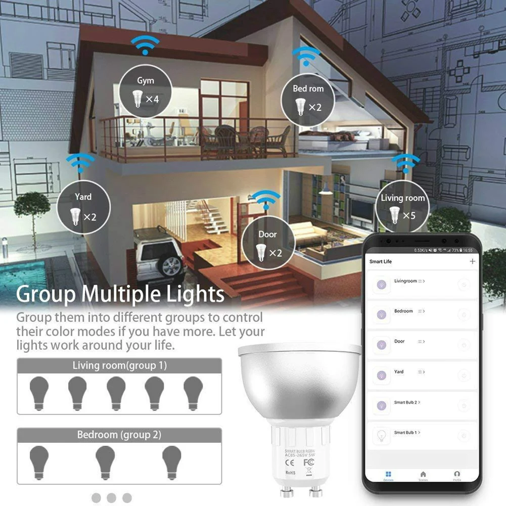 1Pc LED WiFi Smart Lamp GU10 Bulb Bombillas RGBW 5W Dimmable Compatible With Light Apps Alexa & Google Home Remote Control Bulbs
1Pc LED WiFi Smart Lamp GU10 Bulb Bombillas RGBW 5W Dimmable Compatible With Light Apps Alexa & Google Home Remote Control Bulbs
