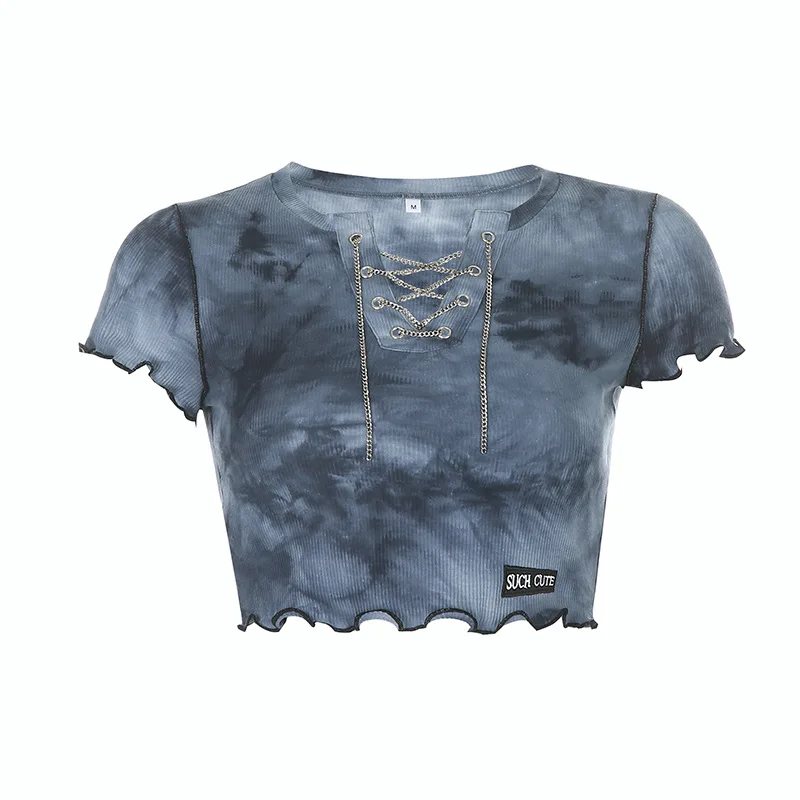 New letter small embroidery eyelet chain navel tie-dye T-shirt casual top women
New letter small embroidery eyelet chain navel tie-dye T-shirt casual top women