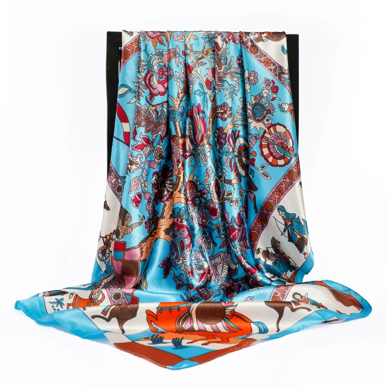 

2021 Модный Шелковый платок сатиновый хиджаб шарф для женщин шарфы для волос с цветочным принтом 90*90 см квадратные шали и палантины шарфы крас...