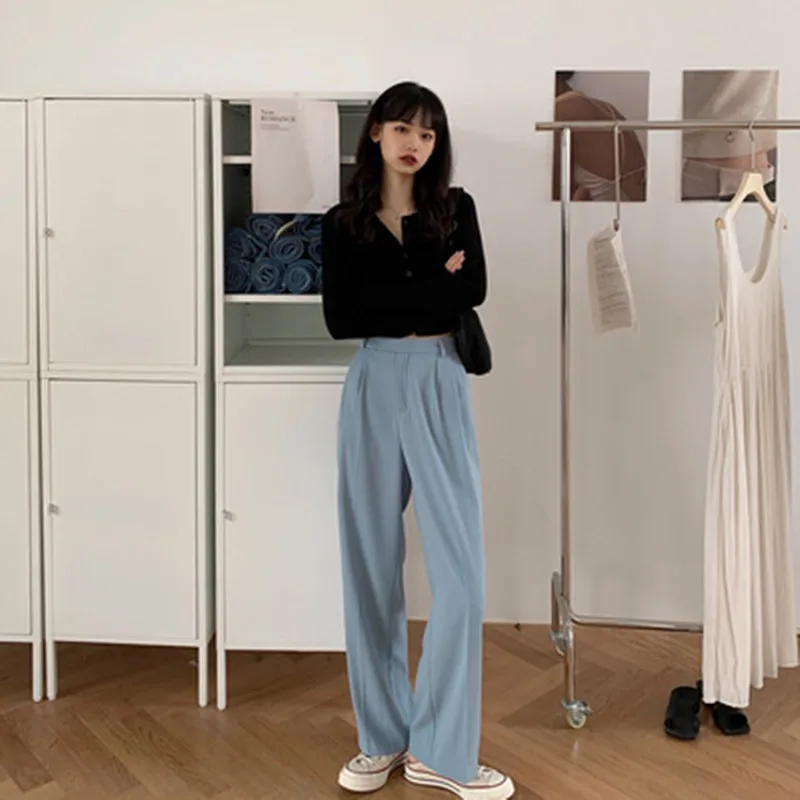 Casual Loose Women Suit Pants Pockets Full-length Straight Pants Female Elegant Women Trousers pant femme 2021
Casual Loose Women Suit Pants Pockets Full-length Straight Pants Female Elegant Women Trousers pant femme 2021