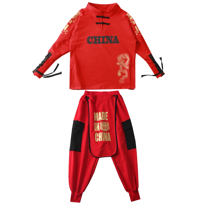 New Chinese Style Hip Hop Dance Costumes For Kids Red/Black Jazz Dance Suit Boys Performance Dance Wear Stage Outfits 110-180cm
New Chinese Style Hip Hop Dance Costumes For Kids Red/Black Jazz Dance Suit Boys Performance Dance Wear Stage Outfits 110-180cm