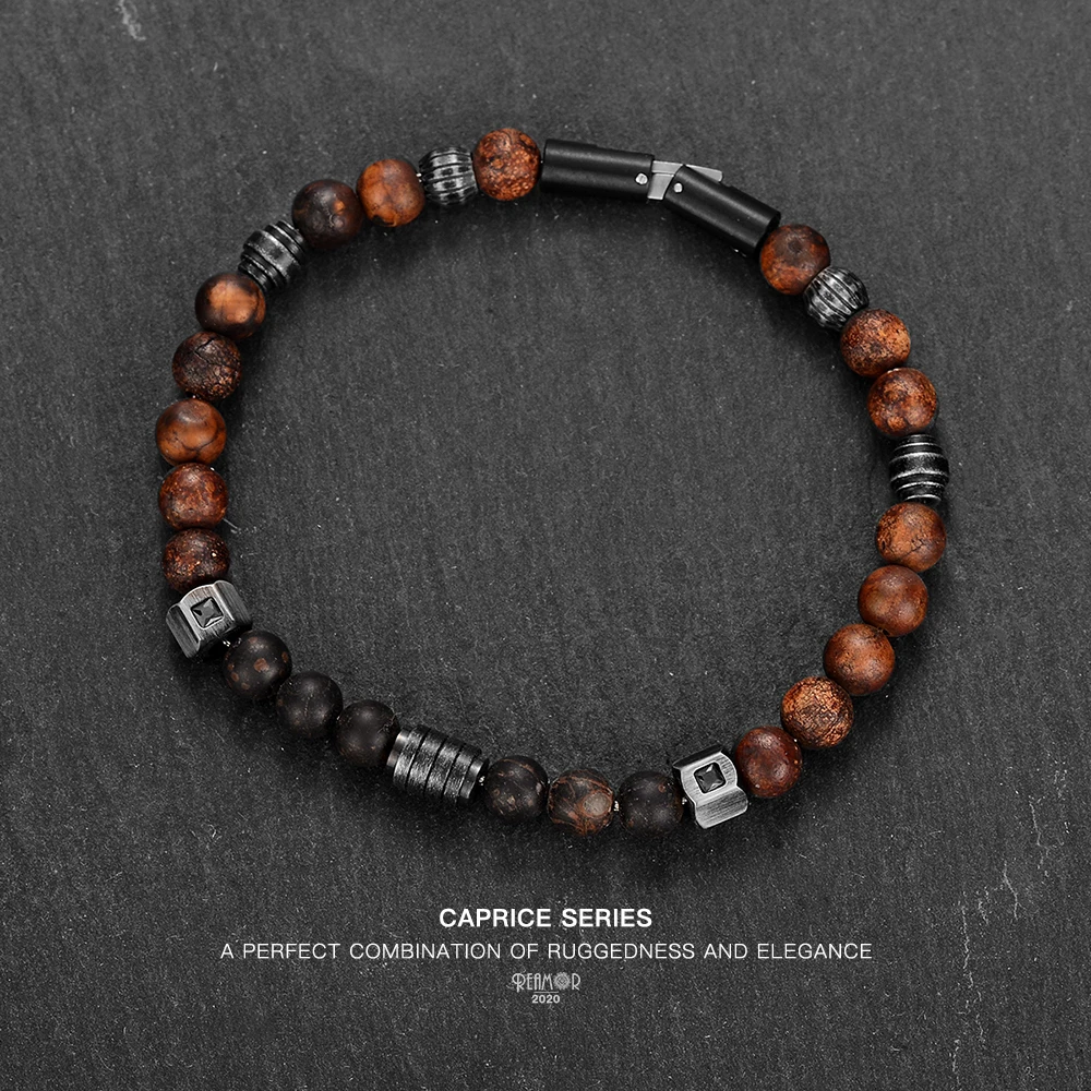 REAMOR ретро мужские браслеты на запястье выветриваемый оникс натуральный камень