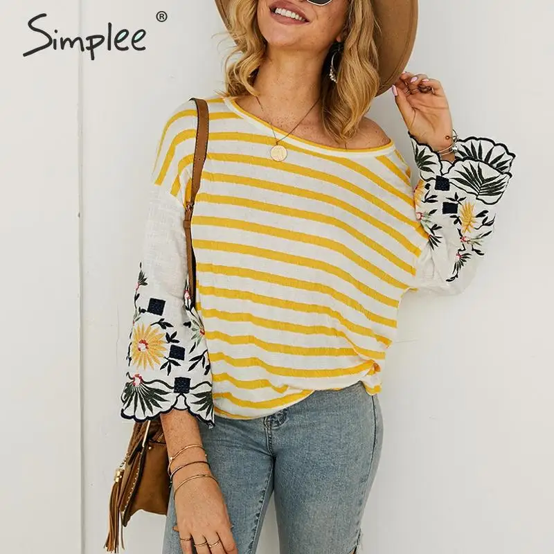 Simplee Embroidery striped casual blouse top Vintage white shirts autumn spring work wear blusas Long sleeve fashion tops women
Simplee Embroidery striped casual blouse top Vintage white shirts autumn spring work wear blusas Long sleeve fashion tops women