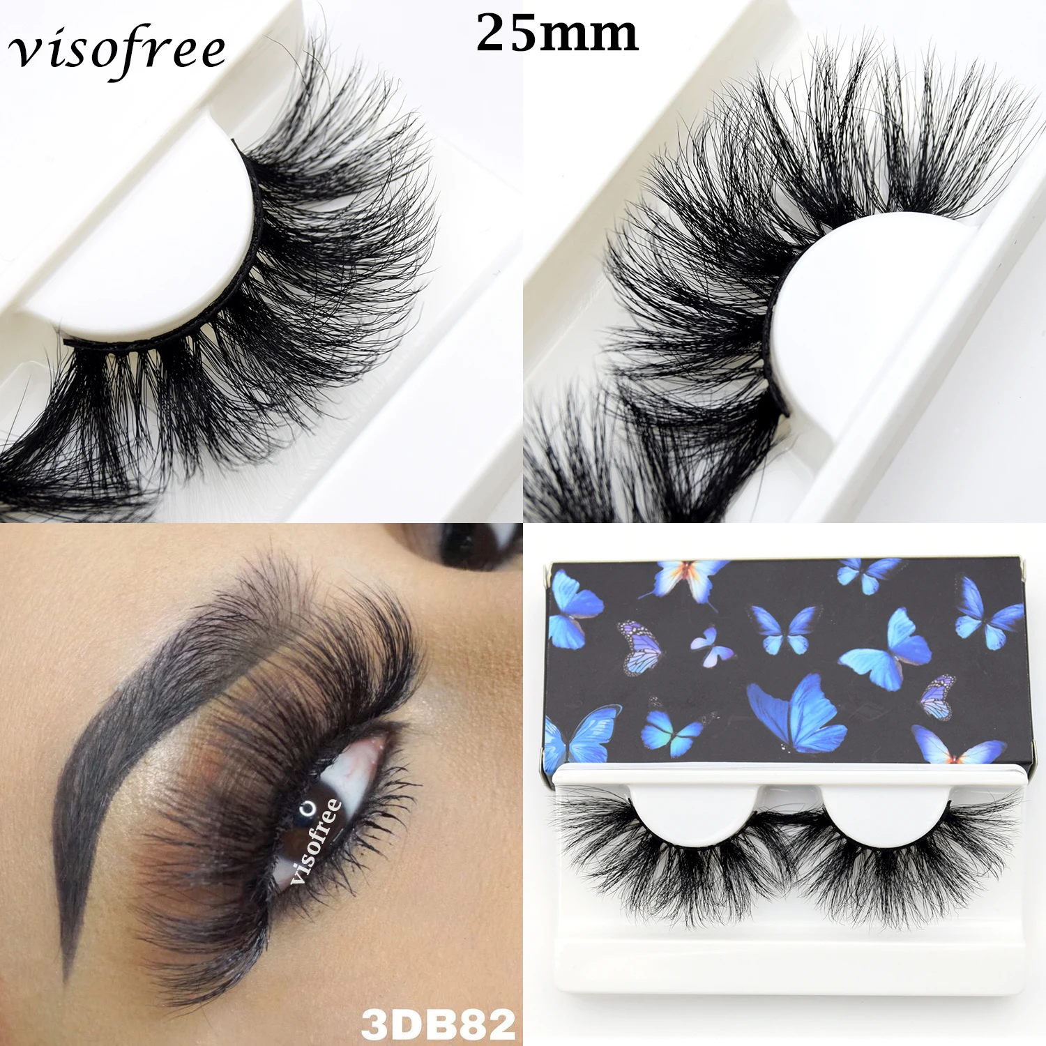 

Visofree 25mm Eyelashes 3D Mink Lashes Natural False Eyelashes Dramatic Fluffy Soft Wispy Volume Cross Reusable Eyelash MaKeup