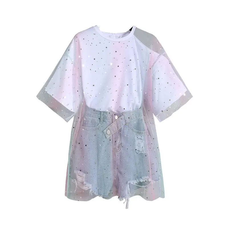 45-100kg Plus Size Women's Clothing Summer All-match Short-sleeved White T-shirt Distressed Denim Shorts Two-piece Suit Women
45-100kg Plus Size Women's Clothing Summer All-match Short-sleeved White T-shirt Distressed Denim Shorts Two-piece Suit Women