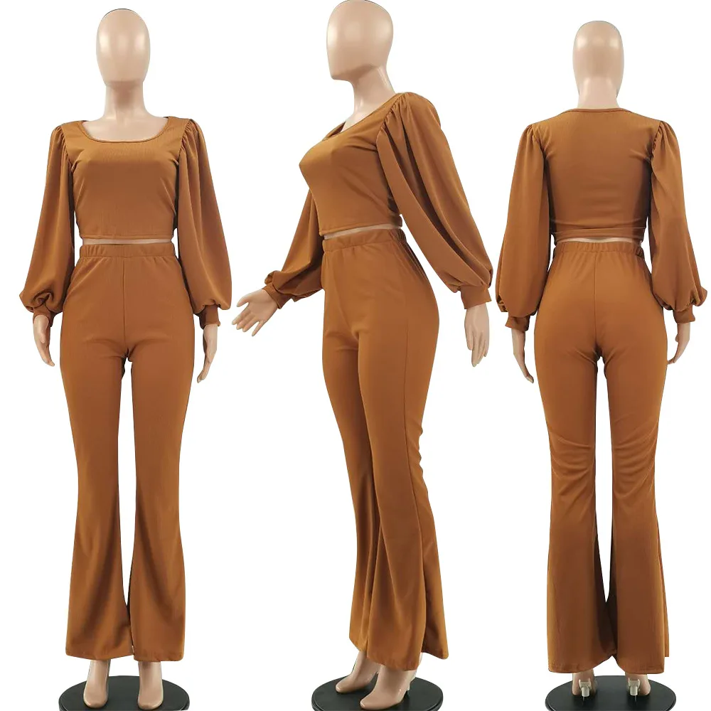 Causal Two Pieces Sets Solid Female's Puff Sleeve Scoop Collar Skinny Short Tees High Waist Bell Bottom Pants Outfits For Party
Causal Two Pieces Sets Solid Female's Puff Sleeve Scoop Collar Skinny Short Tees High Waist Bell Bottom Pants Outfits For Party