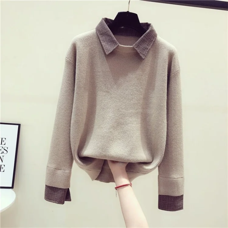 Новинка Осень-зима 2021, двойной свитер с имитацией, женское вязаное пальто, Корейская Свободная рубашка с длинным рукавом и воротником-стойк... 
Новинка Осень-зима 2021, двойной свитер с имитацией, женское вязаное пальто, Корейская Свободная рубашка с длинным рукавом и воротником-стойк...