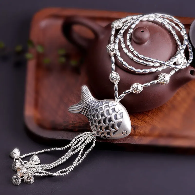 BOCAI New s999 sterling silver handmade DIY lotus fish women's simple six-character mantra sweater chain
BOCAI New s999 sterling silver handmade DIY lotus fish women's simple six-character mantra sweater chain