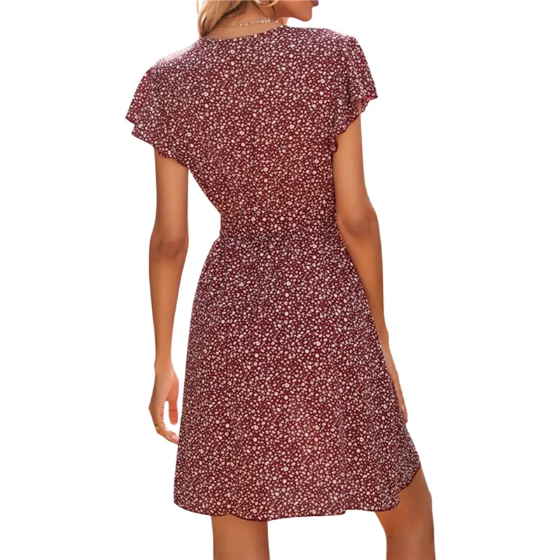 Women Summer Casual Dress, Elegant Adults Maroon Floral Print O-neck Ruffle Short Sleeve Sundress,S/M/L/XL
Women Summer Casual Dress, Elegant Adults Maroon Floral Print O-neck Ruffle Short Sleeve Sundress,S/M/L/XL