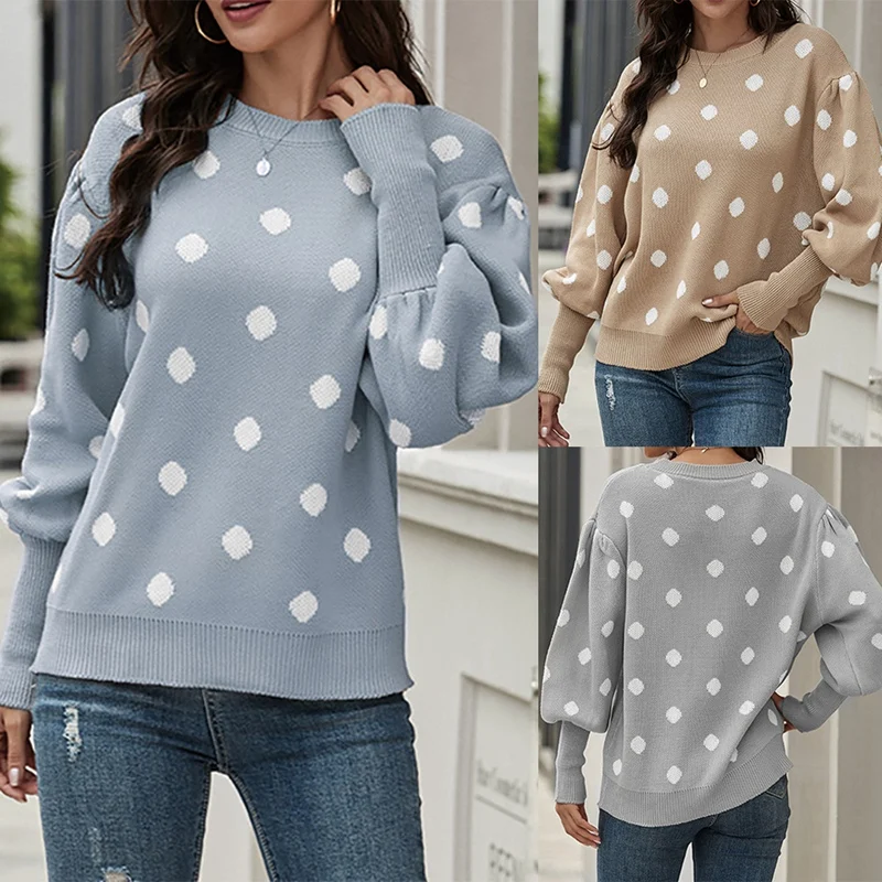 Autumn Winter O Neck Long Sleeve Polka Dot Knit Sweater Women Loose Casual Oversized Sweaters
Autumn Winter O Neck Long Sleeve Polka Dot Knit Sweater Women Loose Casual Oversized Sweaters