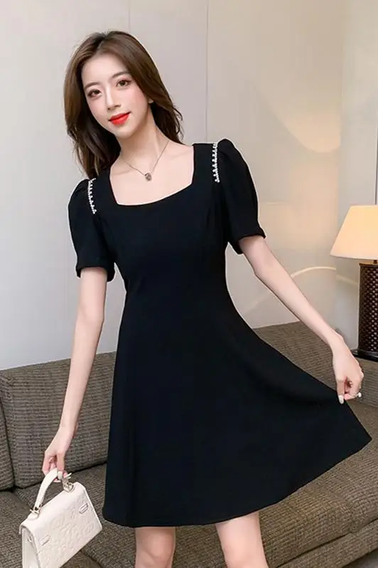COIGARSAM French Style Women dress New Summer Square Collar High Waist Dresses Black 6856
COIGARSAM French Style Women dress New Summer Square Collar High Waist Dresses Black 6856