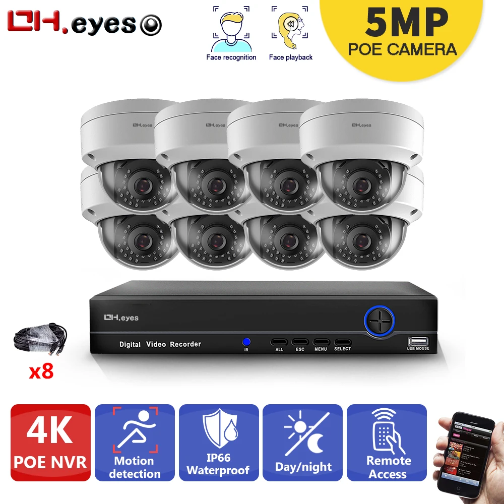 

Система видеонаблюдения OH.Eyes, 5 МП, 4K, Ultra HD, 8 каналов, PoE, NVR и 8 PoE IP, купольная камера наблюдения s, 8 каналов, NVR, комплект P2P, XMEYE