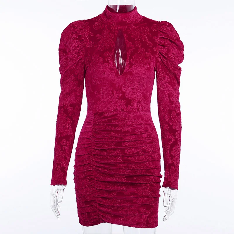 OSLLENLLA Floral Print Vintage Velvet Bodycon Mini Dress Women Puff Sleeve Short Dress Hollow Out Ladies High Neck Ruched Dress
OSLLENLLA Floral Print Vintage Velvet Bodycon Mini Dress Women Puff Sleeve Short Dress Hollow Out Ladies High Neck Ruched Dress