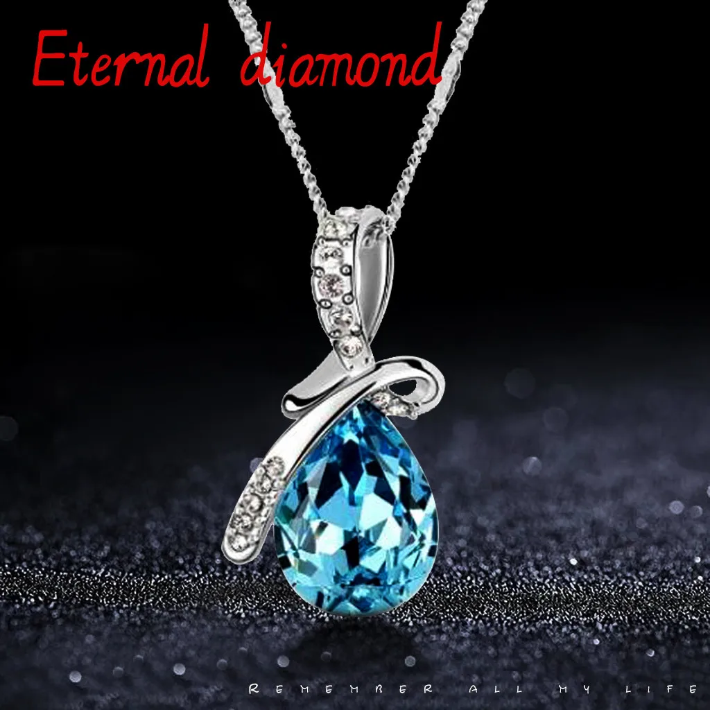 Necklace Plated Crystal Water Drop Pendant Necklace Various Colors Detail Chain Party Pendant Necklace Sweater Chain Fashion 
Necklace Plated Crystal Water Drop Pendant Necklace Various Colors Detail Chain Party Pendant Necklace Sweater Chain Fashion