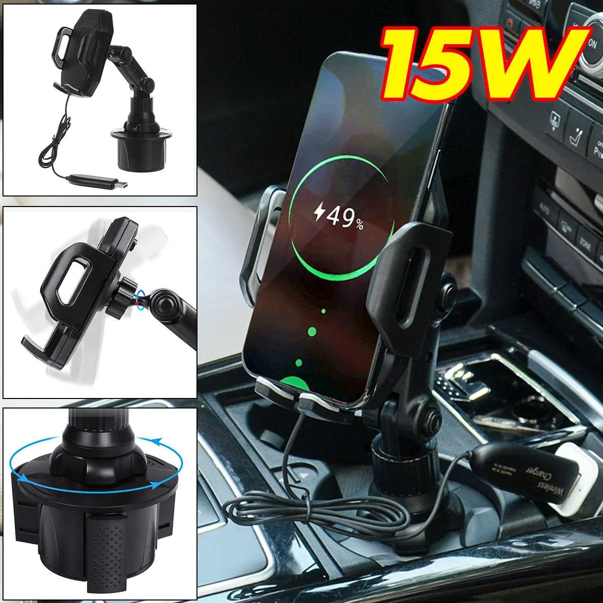 15W Wireless USB Charging Cup Holder Cradle Car Universal Mount 360° Adjustable Bracket Phones Holder
15W Wireless USB Charging Cup Holder Cradle Car Universal Mount 360° Adjustable Bracket Phones Holder