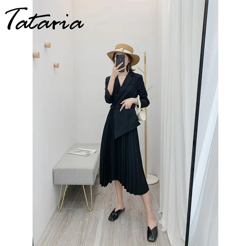 Женское винтажное плиссированное платье Tataria элегантное платье-блейзер с
