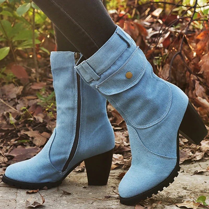 New Women Mid-Calf Boots Side Zipper Boots Women Fashion Comfy Women Shoes Denim Fabric Boots For Ladies High Heels Shoes Female
New Women Mid-Calf Boots Side Zipper Boots Women Fashion Comfy Women Shoes Denim Fabric Boots For Ladies High Heels Shoes Female