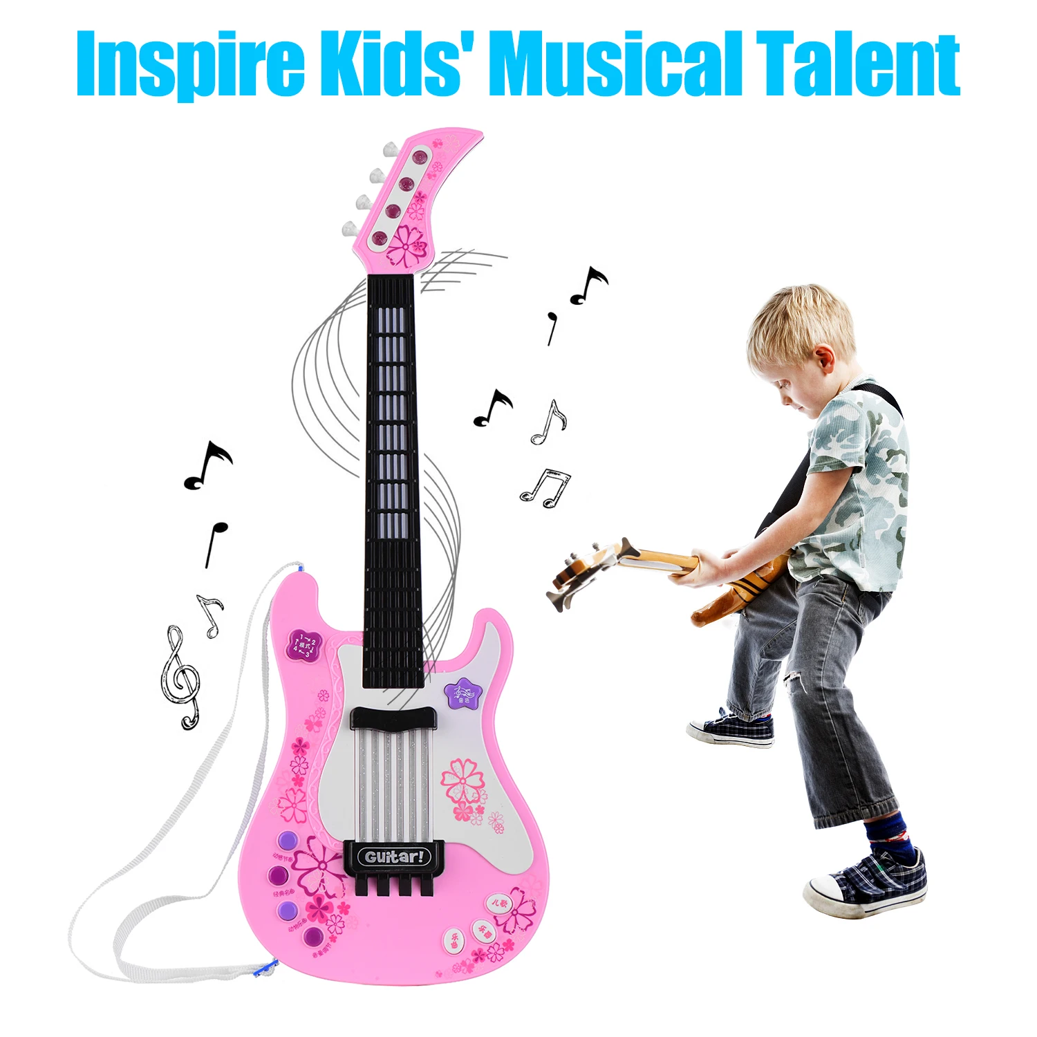 Kids Little Guitar with Rhythm Lights and Sounds Fun Educational Musical Instruments Electric Toy for Toddlers Children | Спорт и