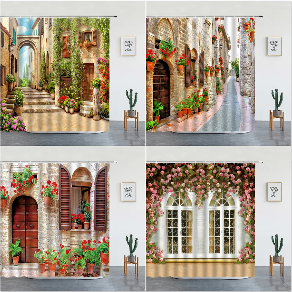 Flowers Spring Scenery Bathroom Set Shower Curtain Street Red Pink Flower Retro Design Garden Wall Decoration Hanging Curtains
Flowers Spring Scenery Bathroom Set Shower Curtain Street Red Pink Flower Retro Design Garden Wall Decoration Hanging Curtains