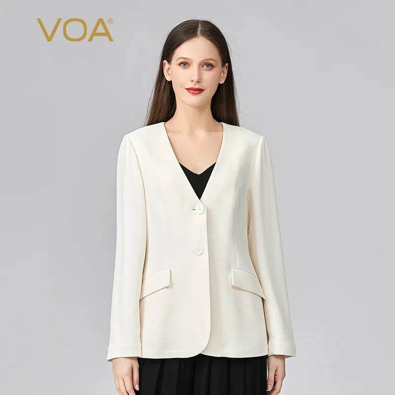 VOA Simple V-Neck Single-breasted Silk Solid Woman Jacket Autumn New White Suit Coats Office Ladies Long Sleeve Coat Women WE151
VOA Simple V-Neck Single-breasted Silk Solid Woman Jacket Autumn New White Suit Coats Office Ladies Long Sleeve Coat Women WE151