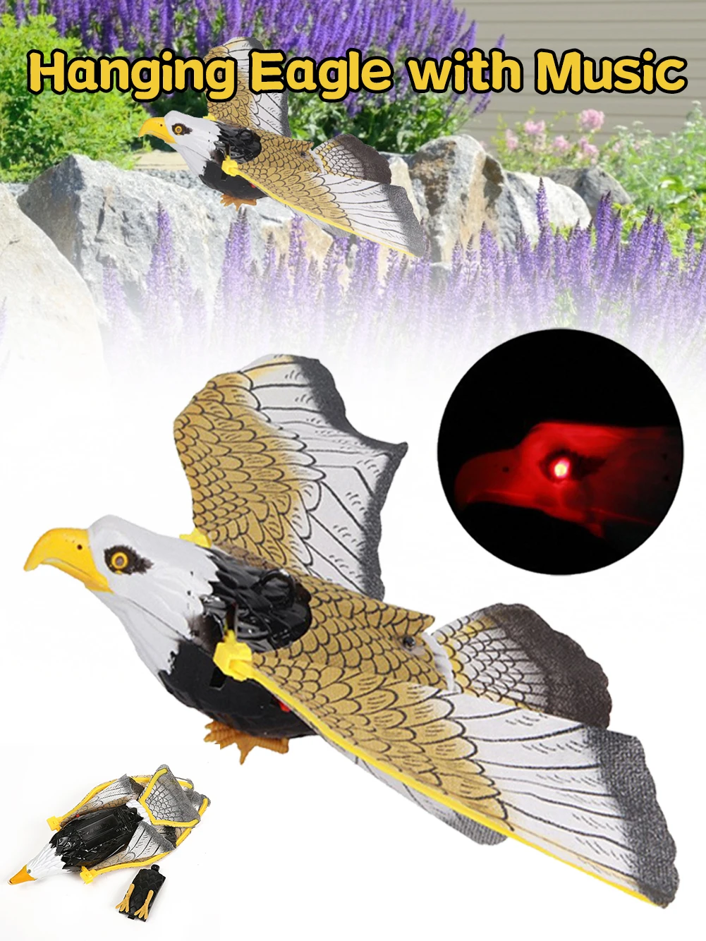 New Creative Bird Repeller Hanging Eagle Bird Scarer Garden Decoration 2 AA with Music Sound Portable Flying Bird Hanging Eagle
New Creative Bird Repeller Hanging Eagle Bird Scarer Garden Decoration 2 AA with Music Sound Portable Flying Bird Hanging Eagle