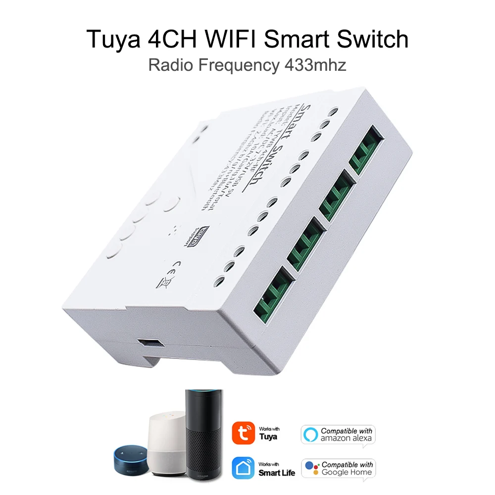 Tuya 4CH Wifi Smart Home Wireless Remote Switch Breaker LED Light Controller Module Work with Alexa Google Home Smartlife RF 433
Tuya 4CH Wifi Smart Home Wireless Remote Switch Breaker LED Light Controller Module Work with Alexa Google Home Smartlife RF 433