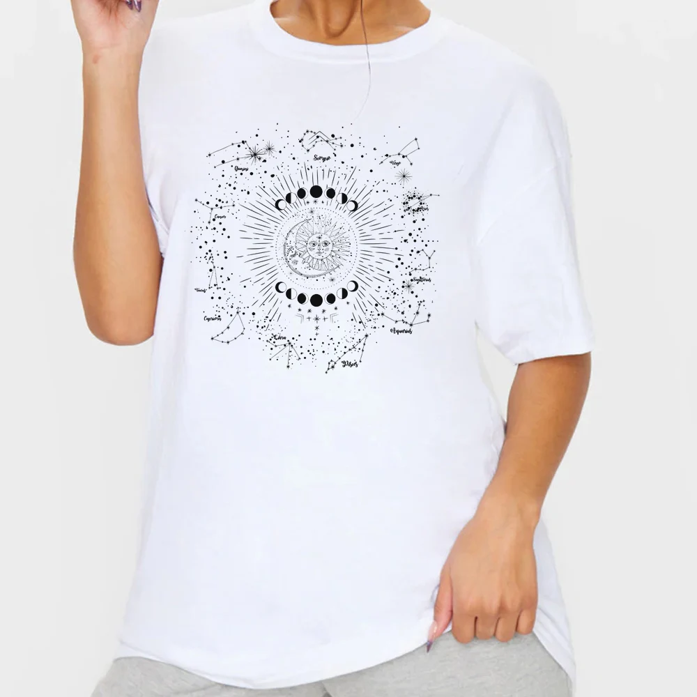 

Sun Moon Zodiac Vintage Graphic T Shirts Oversized Celestial T-shirt Women Summer Aesthetic Streetwear Tshirt Fashion Clothes