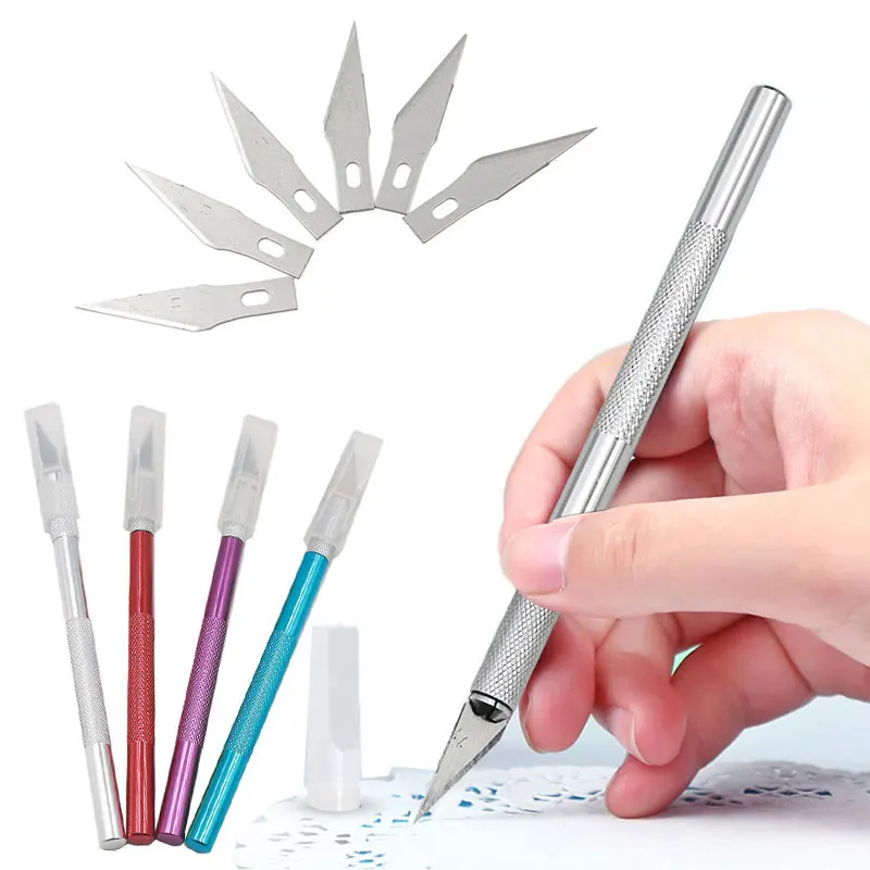 1 Set Metal Handle Knife With 6Pcs Blade Scalpel Engraving Cutter Non-Slip DIY Utility Handcraft Sculpture 
1 Set Metal Handle Knife With 6Pcs Blade Scalpel Engraving Cutter Non-Slip DIY Utility Handcraft Sculpture