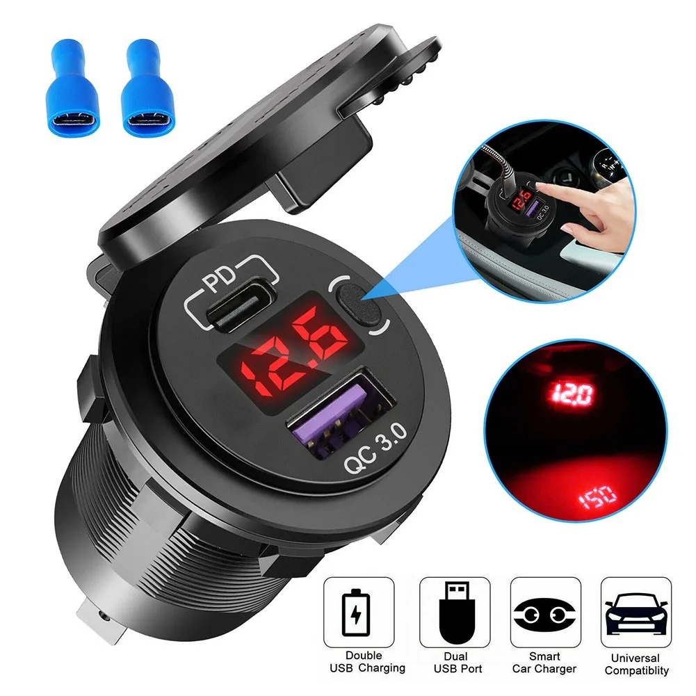 QC 3.0+PD USB Fast Car Charger Socket Outlet For Boat Truck W/LED Electric Car Charger Fast Charging With Voltage Display
QC 3.0+PD USB Fast Car Charger Socket Outlet For Boat Truck W/LED Electric Car Charger Fast Charging With Voltage Display