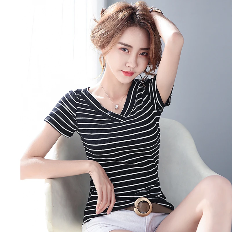 T Shirt Women 2022 Summer Knitted Top Shirts Short sleeve Tshirt Striped Female T-Shirt Women's Tops Tee Shirt Fashion Femme
T Shirt Women 2022 Summer Knitted Top Shirts Short sleeve Tshirt Striped Female T-Shirt Women's Tops Tee Shirt Fashion Femme