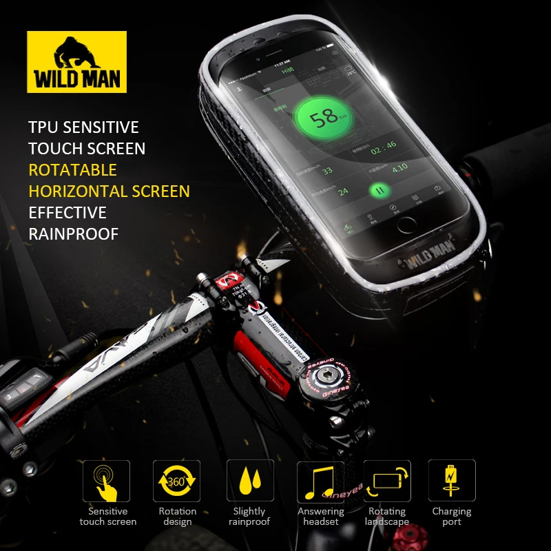 Сумка на велосипед WILD MAN, водонепроницаемый портативный чехол для телефона, аксессуар для велосипеда 
Сумка на велосипед WILD MAN, водонепроницаемый портативный чехол для телефона, аксессуар для велосипеда