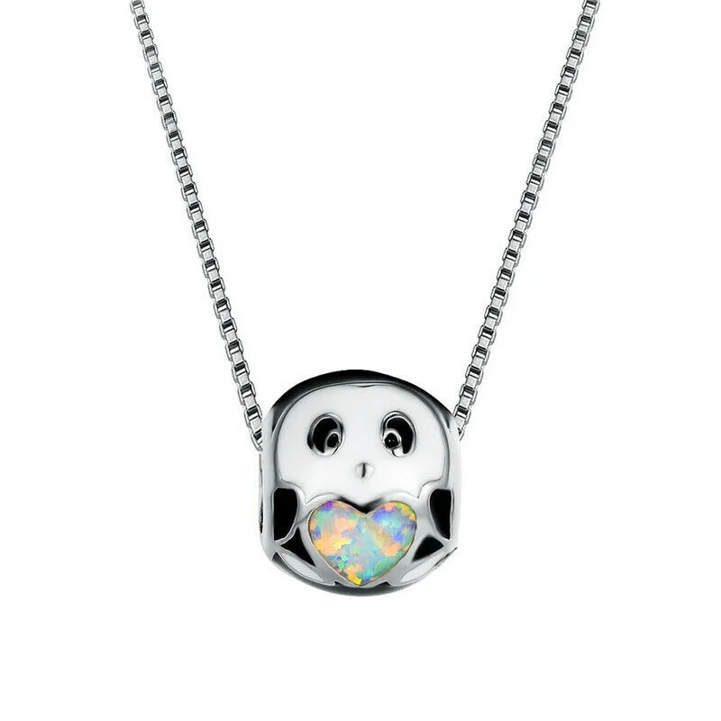 Silver Necklace Blue Simulated Opal Panda Pendant Xmas Birthday Gift Jewelry 
Silver Necklace Blue Simulated Opal Panda Pendant Xmas Birthday Gift Jewelry