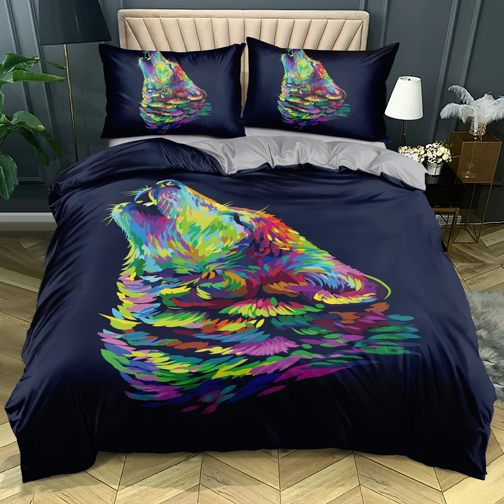 Комплект постельного белья и подушки, 140*200 см, серого цвета, с изображением волка 
Комплект постельного белья и подушки, 140*200 см, серого цвета, с изображением волка