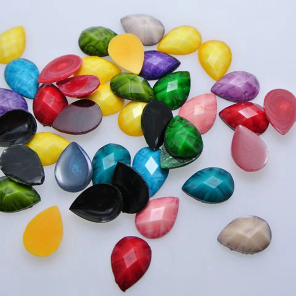 

100 Mixed Color Flatback Resin TearDrop Cabochon Gems 10X13mm Imitation Gemstone