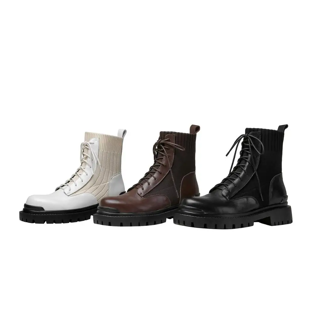 Lenkisen hot knitting boots real cow leather patchwork korean girls thick med heel round toe lace up daily wear ankle boots L6f3
Lenkisen hot knitting boots real cow leather patchwork korean girls thick med heel round toe lace up daily wear ankle boots L6f3