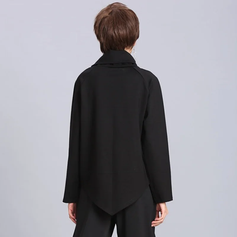 Женская Асимметричная футболка EAM черная Повседневная водолазка на молнии с