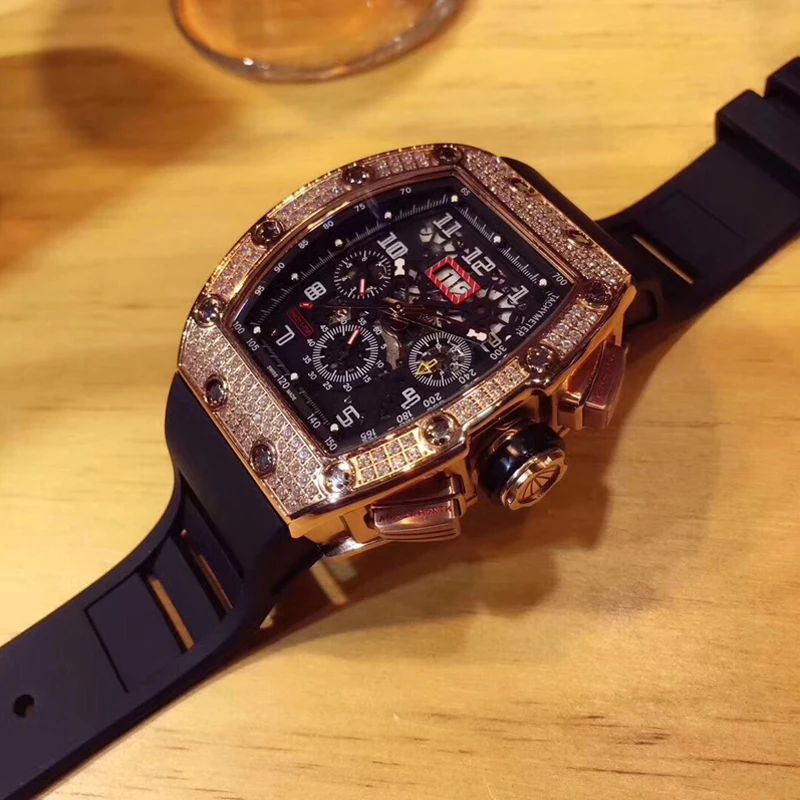 Brand New Mens Iced Out Case Automatic Mechanical Luxury Skeleton Watch Black Rubber strap RM Top quality 1:1 Rose Gold Watches
Brand New Mens Iced Out Case Automatic Mechanical Luxury Skeleton Watch Black Rubber strap RM Top quality 1:1 Rose Gold Watches