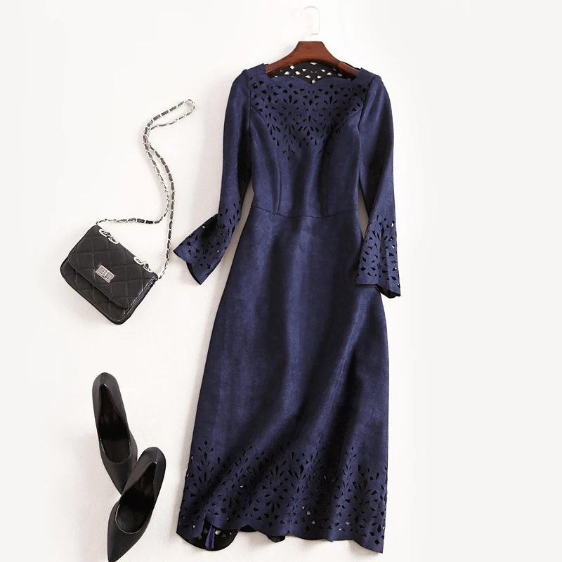 2018 NEW luxury spring Autumn Hollow Out dress Women Clothing winter Party Dress A Line Knee Length slim Suede Fabric dresses
2018 NEW luxury spring Autumn Hollow Out dress Women Clothing winter Party Dress A Line Knee Length slim Suede Fabric dresses