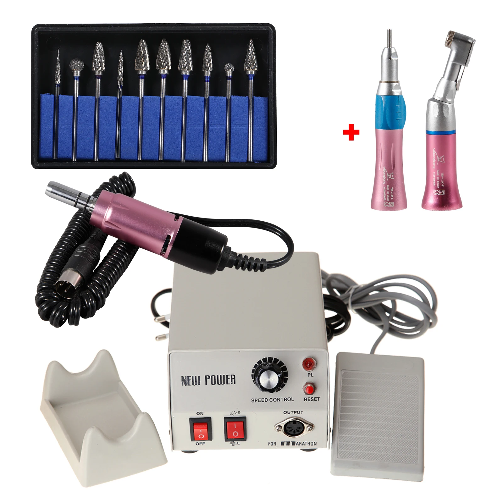 

Micromotor Dental Polisher N2+Pink Contra Angle & Straight Nosecone+35,000rpm Electric Micro Motor+10*HP2.35mm Polisher Burs