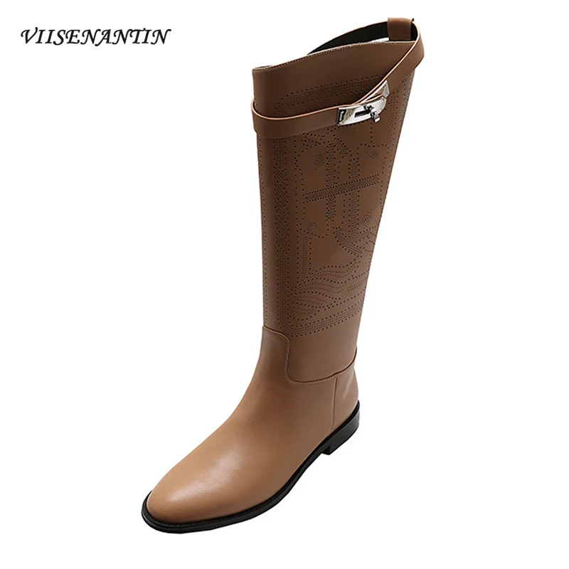 High Boots Autumn New Products Cowhide Round Head Belt Buckle Decoration Flat Knight Boots Embroidered Hollow Knee-length Boots
High Boots Autumn New Products Cowhide Round Head Belt Buckle Decoration Flat Knight Boots Embroidered Hollow Knee-length Boots