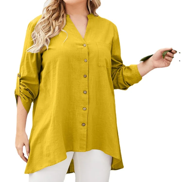 Plus Size Women Casual Collared Shirt Blouses Long Sleeve Tops Single-breasted Mid-length V-Neck Shirt 2021 New Autumn
Plus Size Women Casual Collared Shirt Blouses Long Sleeve Tops Single-breasted Mid-length V-Neck Shirt 2021 New Autumn