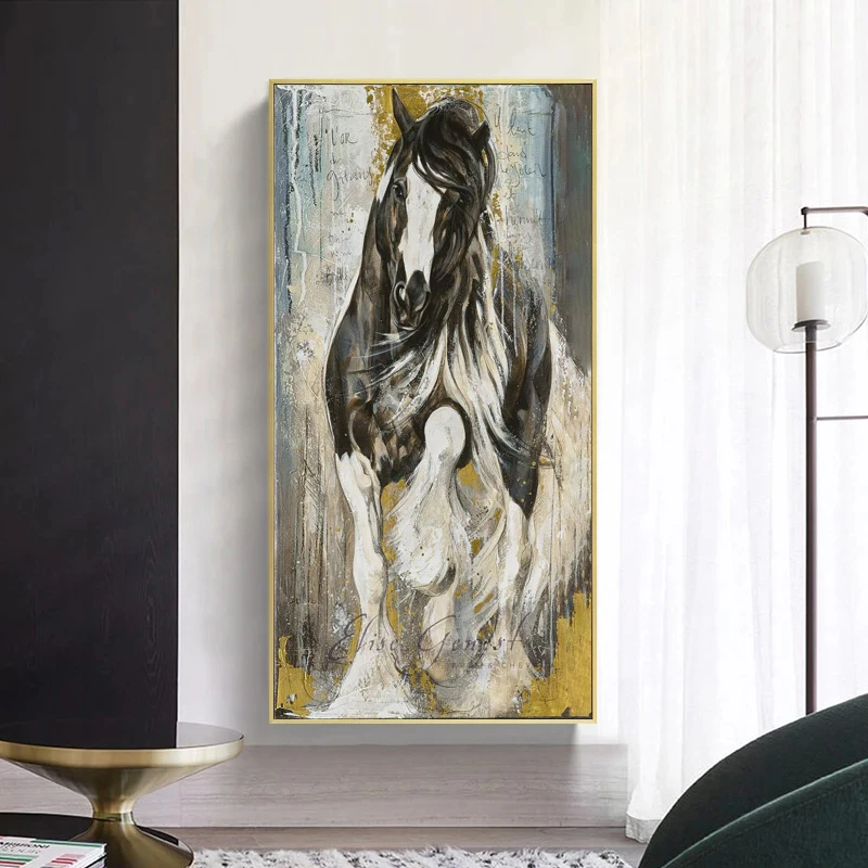 

White Horse Oil Painting On Canvas Prints Animal Pictures Wall Art For Living Room Modern Home Decor Golden Cuadros No Frame