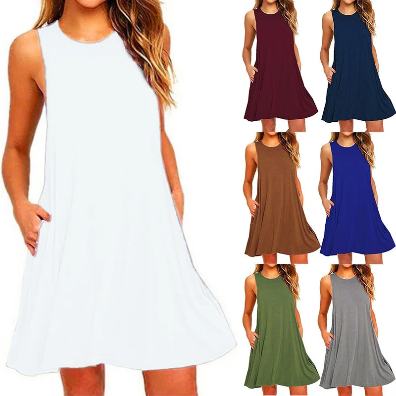 Women Summer Casual Swing Mini Dresses Loose O Neck Solid Color Beachwear Cool Holiday White Dresses With Pockets Plus Size
Women Summer Casual Swing Mini Dresses Loose O Neck Solid Color Beachwear Cool Holiday White Dresses With Pockets Plus Size