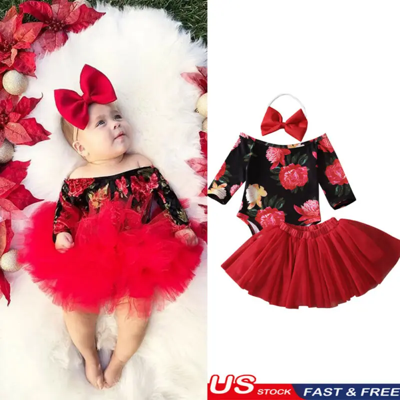 

PUDCOCO 3PCS Newborn Baby Girl Clothes Floral Romper Jumpsuit Playsuit+Tutu Skirt+Headband Outfit Set 0-24M